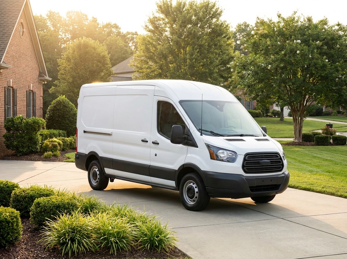 Clean white service van in a residential driveway