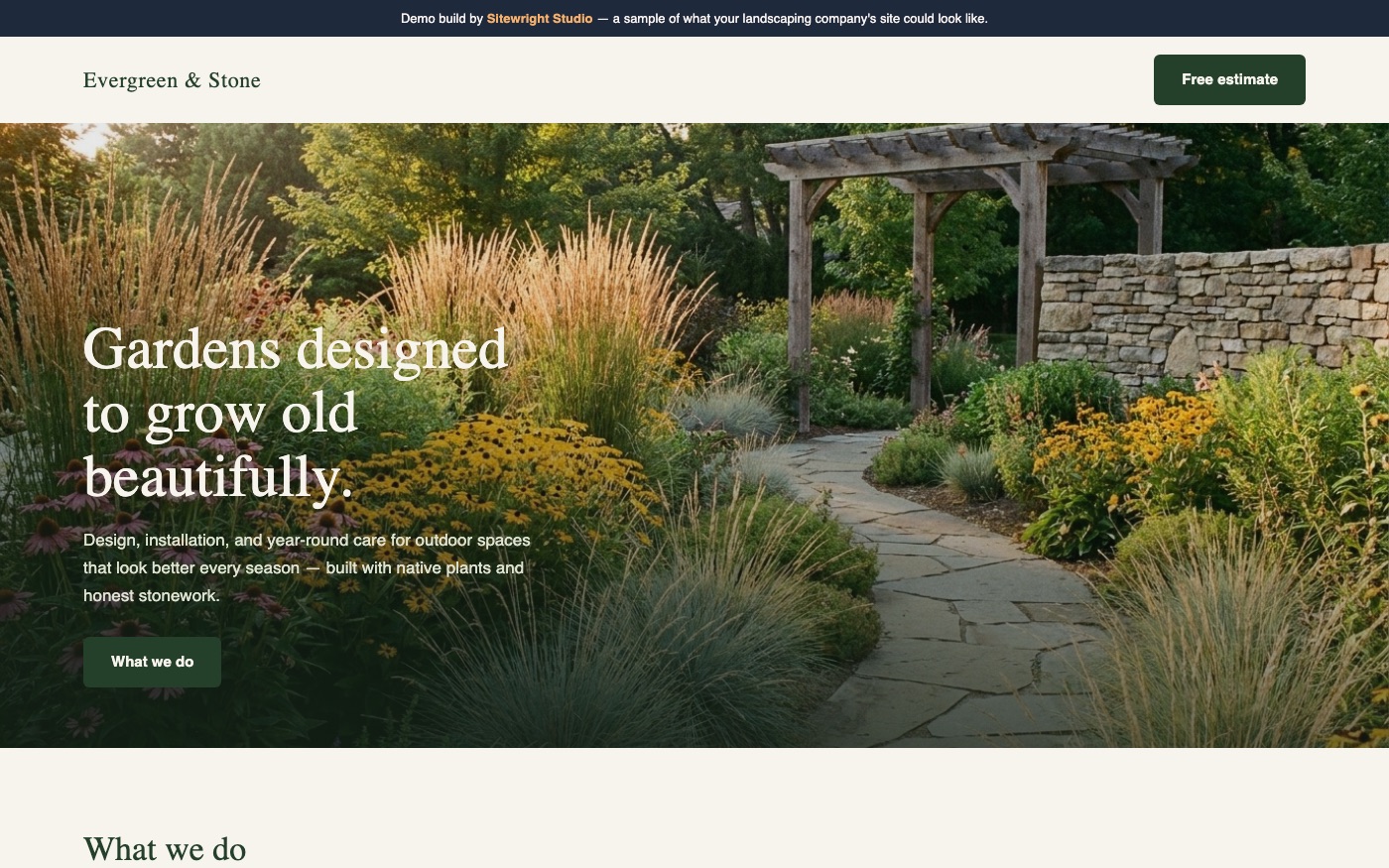 Screenshot of the Evergreen & Stone demo website
